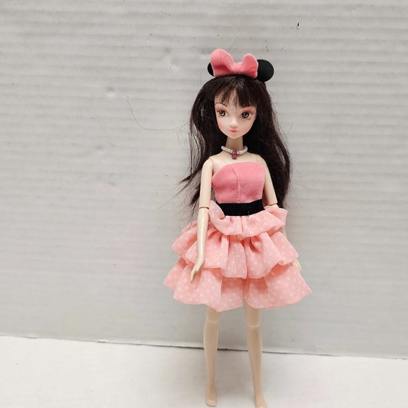 Pink Cuerpo Kurhn Mickey Minnie Mouse Doll Pink Dress Pearl Necklace Fashion - Picture 2 of 15